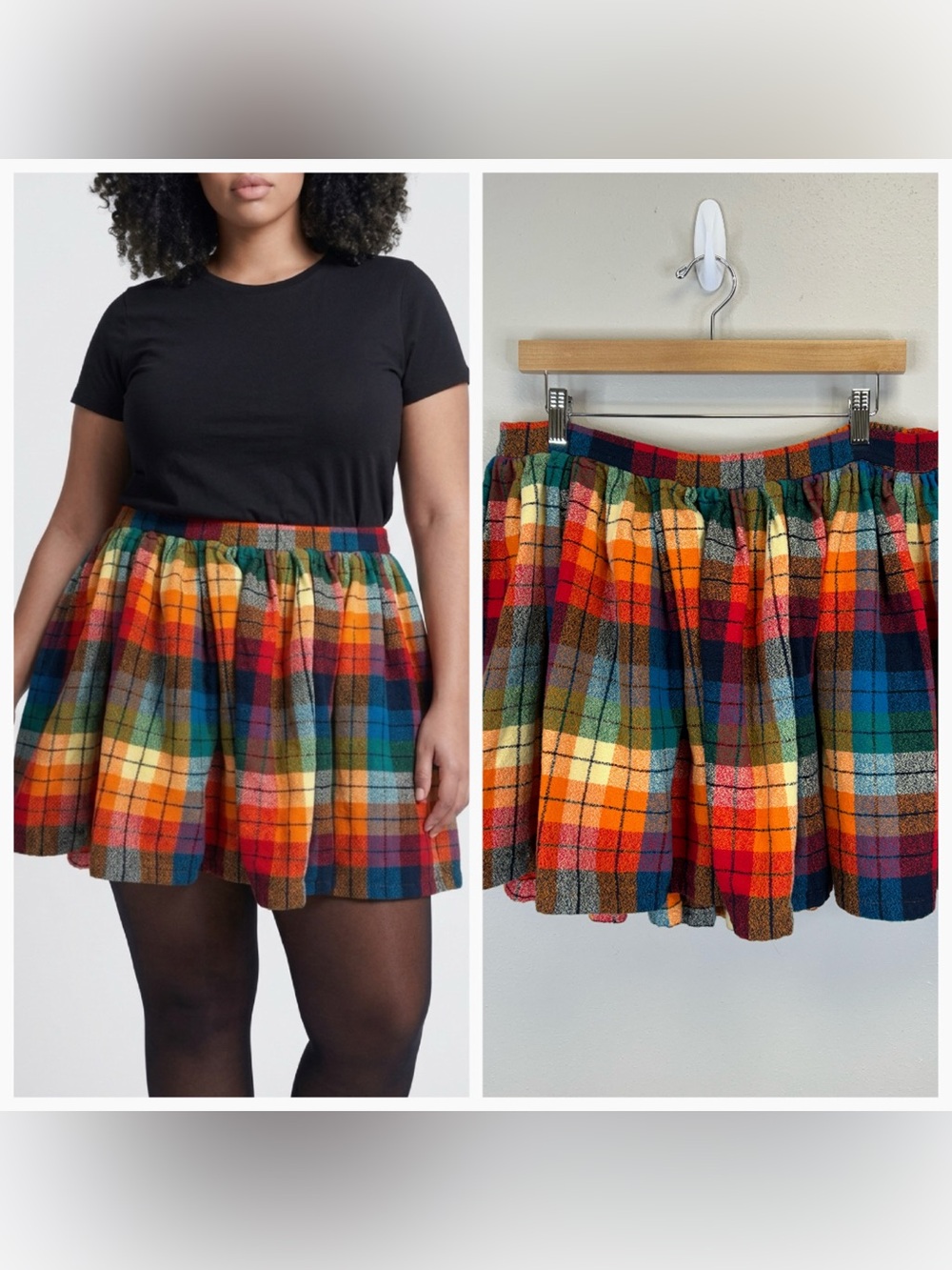 Rainbow Plaid Mini Skirt Size XL Academia Punk Pride Grunge Elastic Waist Quirky